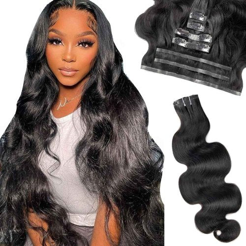 Liqusee Seamless Clip In Hair Extensions Real Human Hair Invisible PU Skin Weft Body Wave Clip Ins 100% Unprocessed Brazilian Remy Human Hair Extensions 7pcs with 16Clips 110g（Natural Black,24 inch）