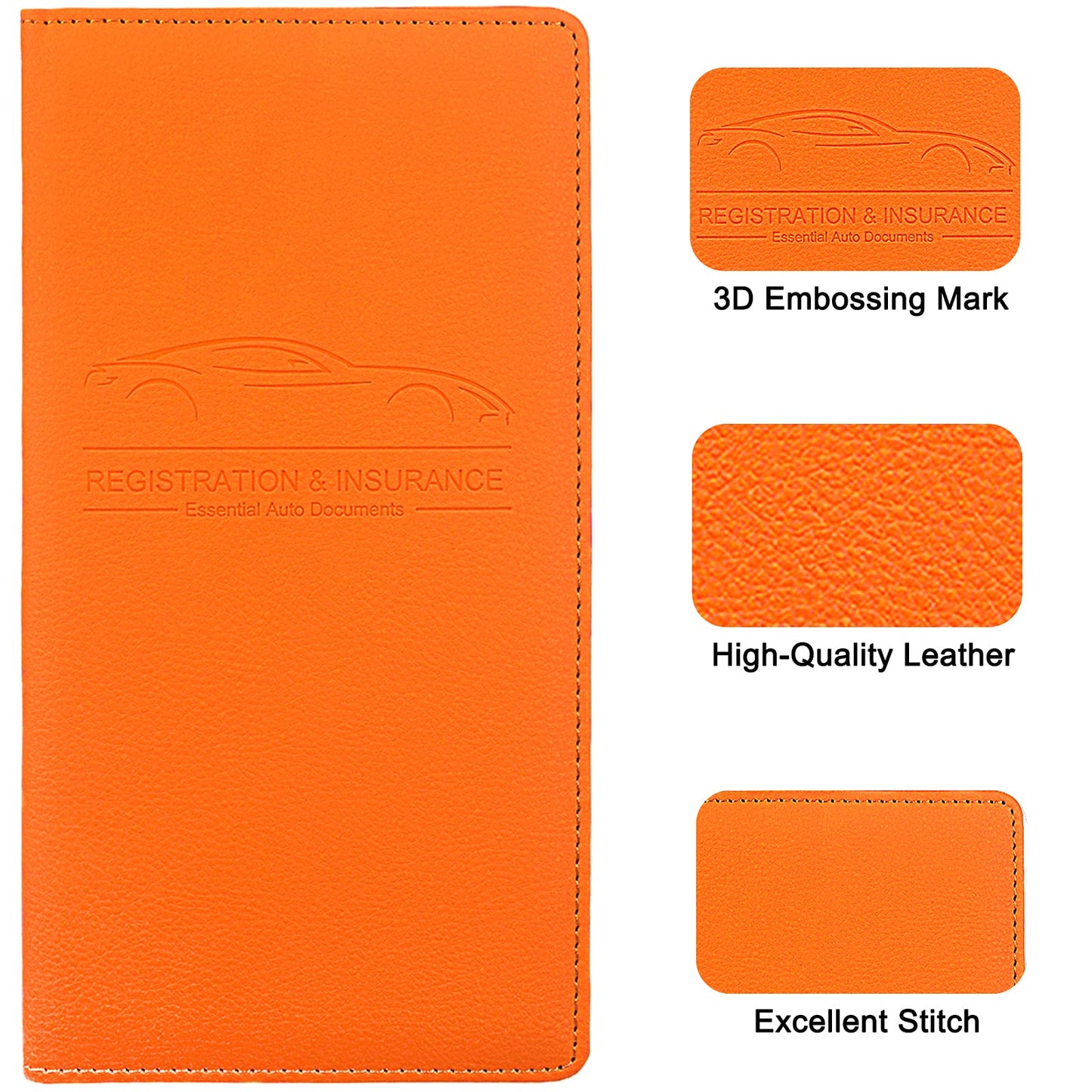 LumiMokki Premium Car Registration & Insurance Card Holder with Magnetic Shut, Vehicle Glove Box Car Organizer - For Documents, Cards, License (Orange)