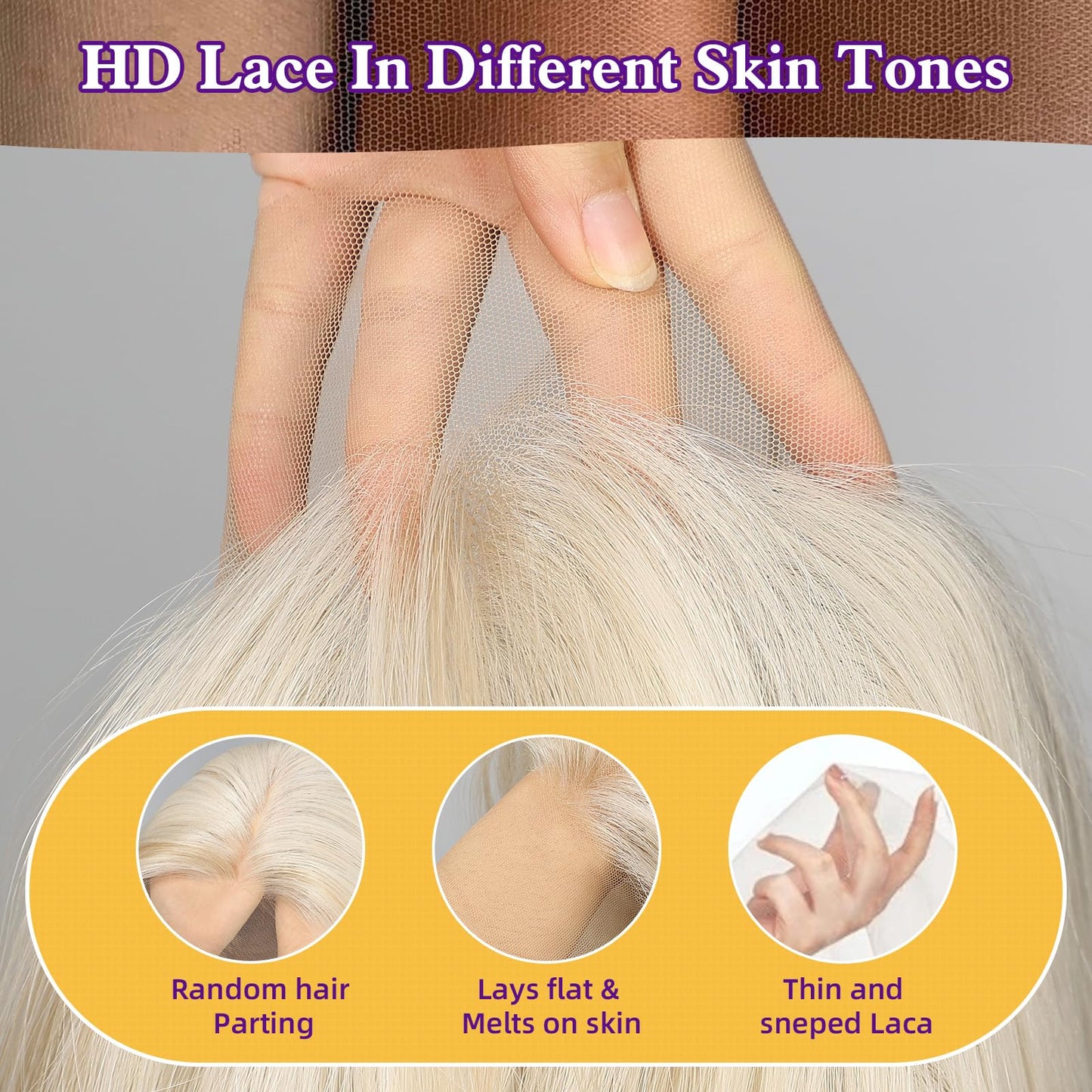 KOME Platinum Blonde Synthetic Lace Front Wig,13X6 Long Straight Layered Glueless Wigs for Women Daily Use 22IN