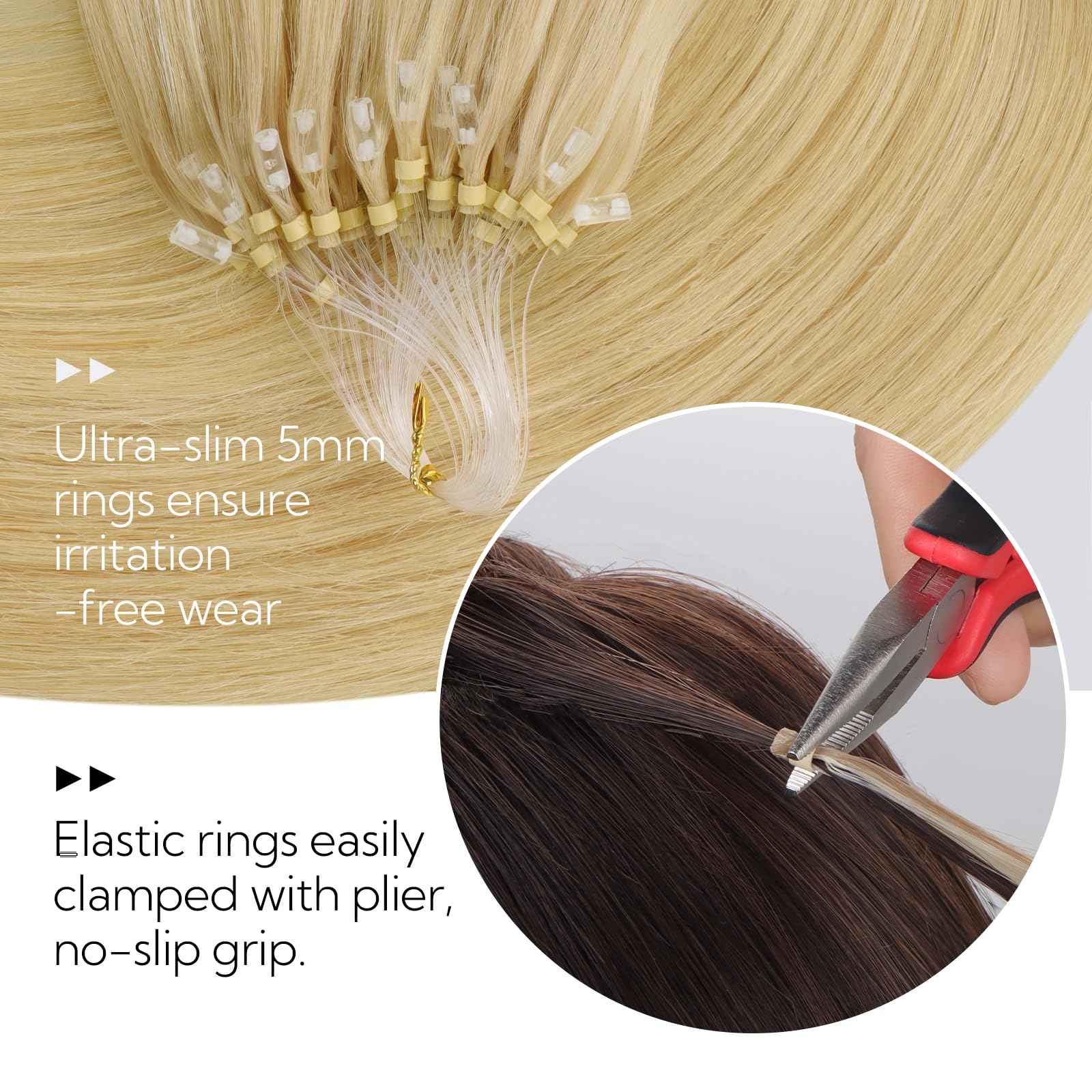 HOTBANANA Micro Ring Hair Extensions Human Hair, 24 inch 50g 50s Light Blonde Highlighted Golden Blonde Micro Beads Real Human Hair Extensions Straight Micro Link Micro Loop Hair Extensions