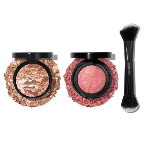 LAURA GELLER NEW YORK Baked Bronze-N-Brighten, Medium and Blush-n-Brighten, Pink Buttercream and Dual-Ended Blush & Bronzer Brush