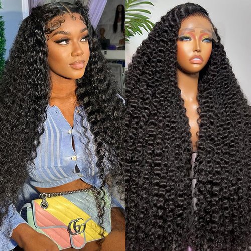 Arseomi Deep Wave Lace Front Wigs Human Hair 200% Density13x6 HD Transparent Deep Wave Lace Frontal Wigs Pre Plucked Deep Wave Wig Glueless Curly Lace Front Wigs for Women (22 Inch)