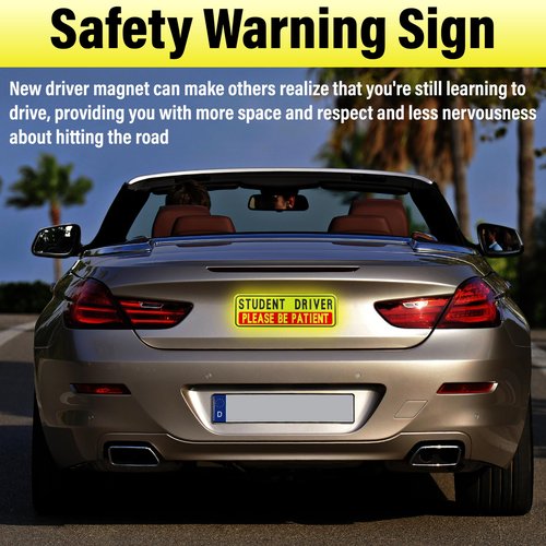 BFXM 4 PCS Student Driver Magnet for Car, Please Be Patient Funny Magnetic Student Driver, New Driver Safety Warning Bumper Sticker Signs, Reusable Movable Rookie Driver Reflective Magnets Stickers