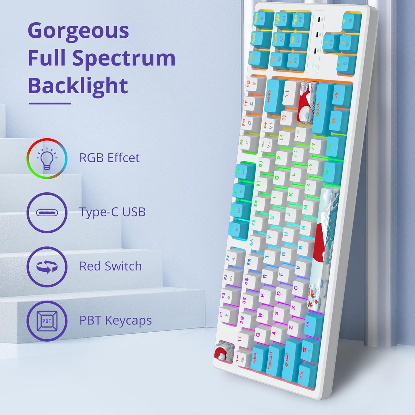 60 Percent Gaming Keyboard Mechanical with Linear Red Switch, 65% Wired Ultra-Compact Mini Keyboard Rainbow with PBT Keycaps for Ps4/Ps5/Xbox(68 Green)