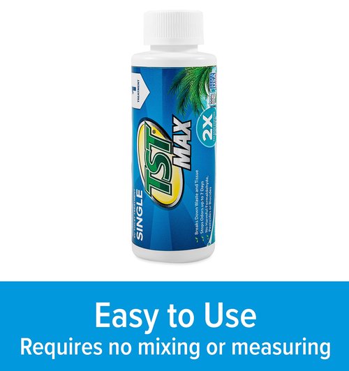 Camco TST MAX RV Toilet Treatment - Formaldehyde Free - Breaks Down Waste And Tissue - Septic Tank Safe - Treats up to 8-40 Gallon Holding Tanks -Ocean Breeze Scent, (8) 4 oz Bottles (41610)