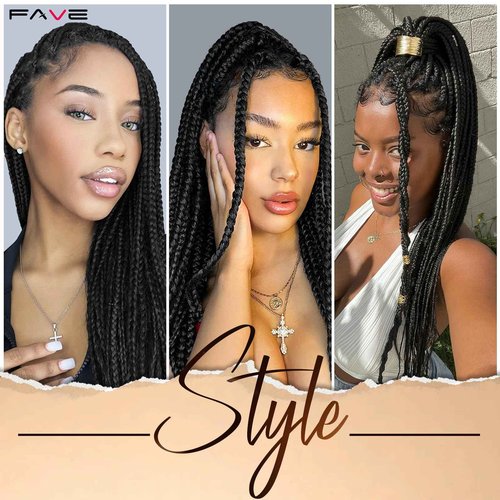 FAVE 36" Full Lace Braided Wigs, Glueless Braided Wig with Baby Hair Square Braided Wigs for Black Women Premium Synthetic Fibers and Easy to Install