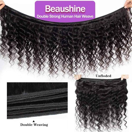Beaushine 10A Human Hair Bundles with Closure Loose Deep Wave Quick Weave Hair-18 20 22+18inch, 100% Raw Brazilian Virgin Hair Loose Wave Lace Closure with 3 Bundles Pre plucked Natural Black Color