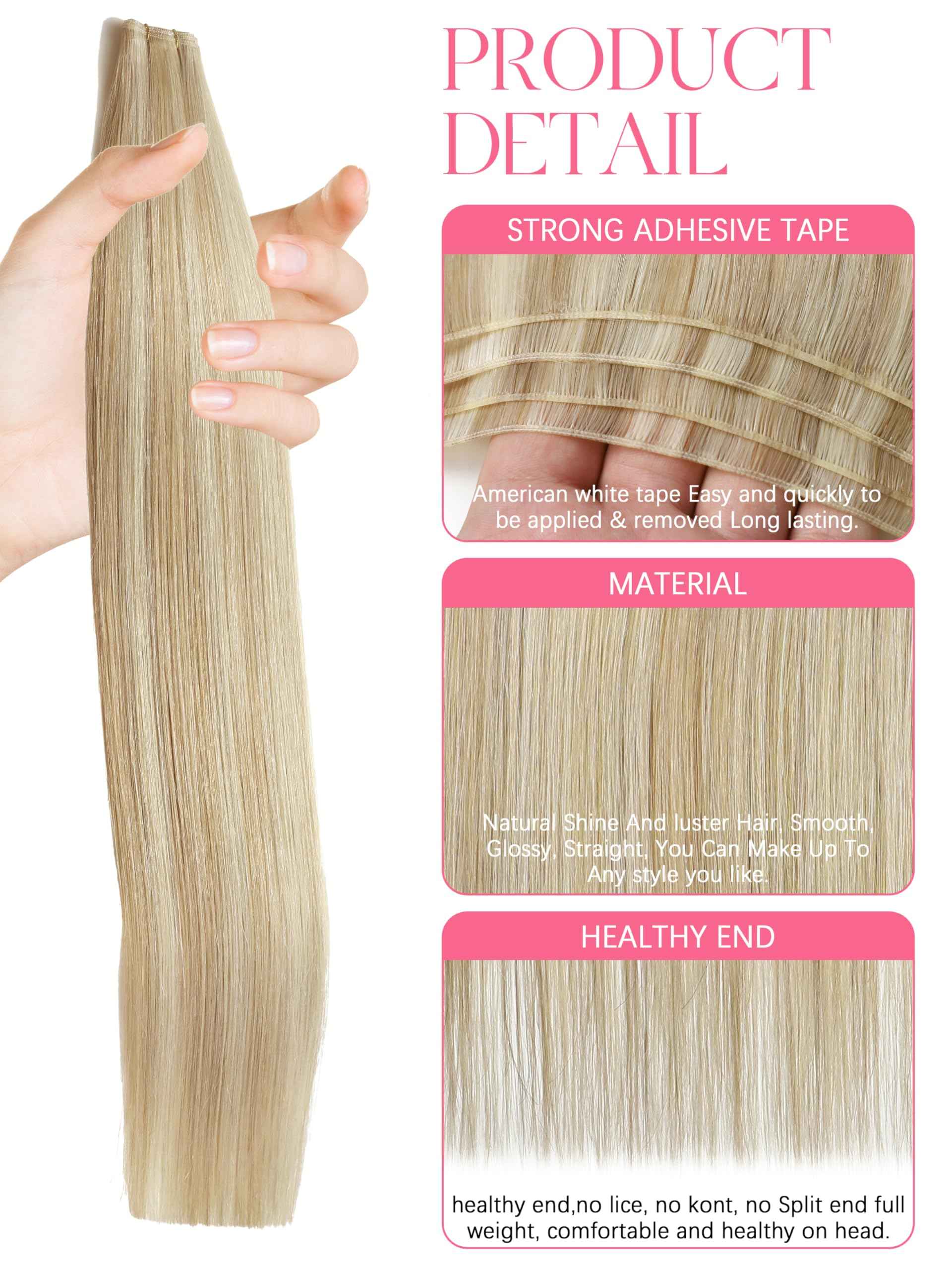 Lacer Sew in Genius Weft Real Human Hair Extensions One Piece Remy Human Hair Extensions Genius Weft Light Brown with Platinum Blonde Sew in Human Hair 18 Inch 50g for Women