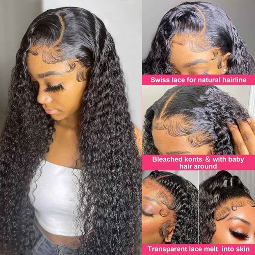 Odored Deep Wave Lace Front Wigs Human Hair 13x6 HD Transparent 180% Density Glueless Wigs Deep Curly Lace Frontal Wigs Natural Color 24 Inch