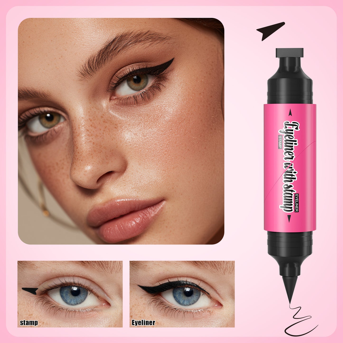 Double Headed Waterproof Eyeliner Pen - Black, 2ml, Liquid Makeup