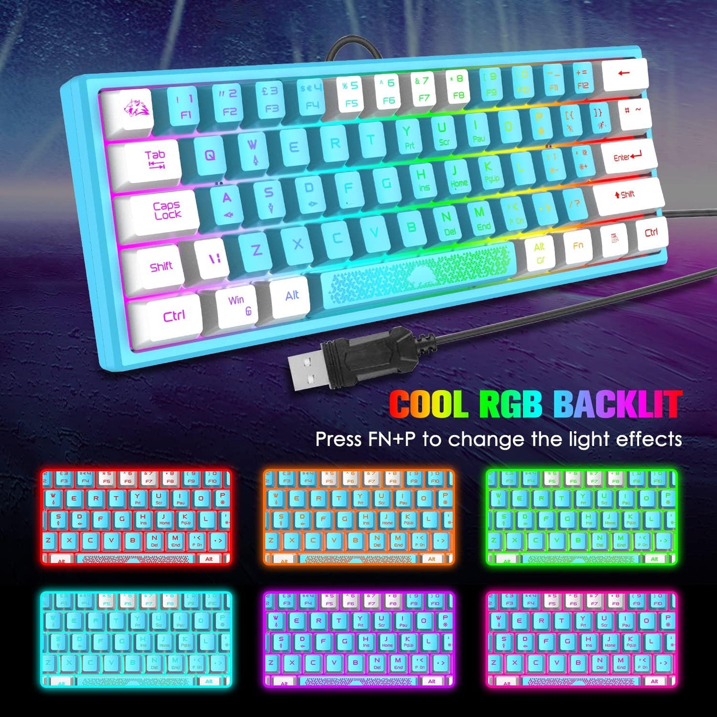 60% Gaming Keyboard and Mouse Combo Small Mini RGB Backlight Mechanical Feeling and Mechanical RGB 6400 DPI Honeycomb Optical Mouse,Gaming Mouse pad for Gamers and Typists Black