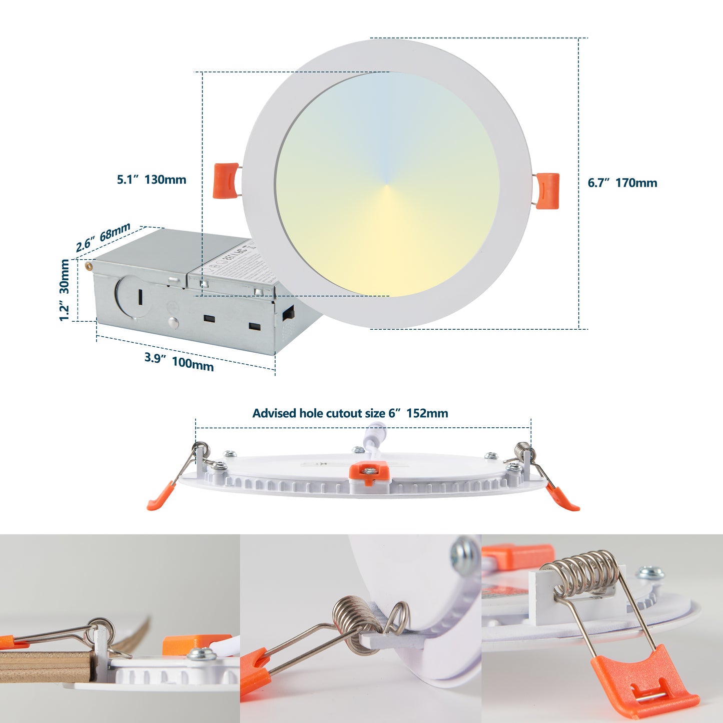 6 Inch LED Recessed Ceiling Lights 12-Pack Dimmable Canless Downlights 2700K-5000K