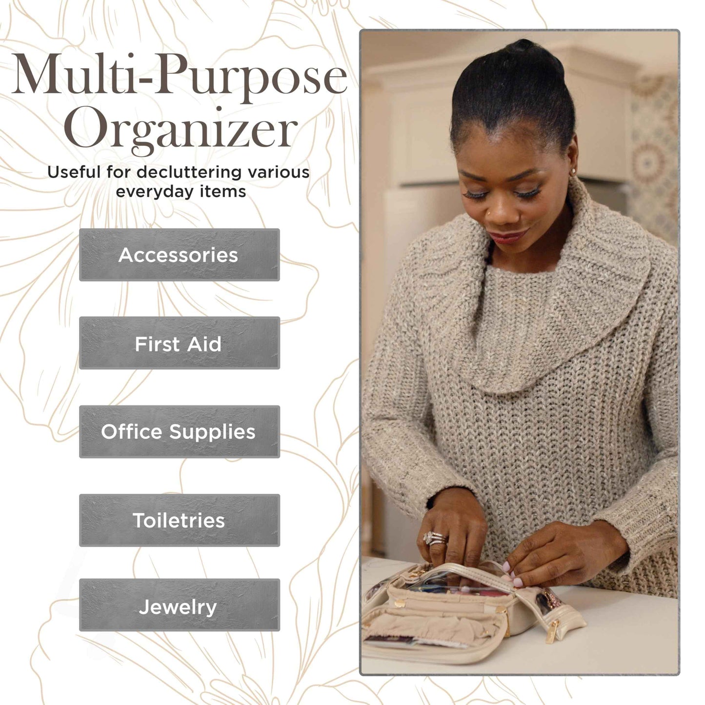 OFT 2024 LITTMINI Lighted Mirror Case - Small Makeup Bag with Detachable Mirror & Multiple Pouches for Organization - Vegan Leather, Mini Makeup Bag Ideal for Travel & Everyday Essentials (Latte)