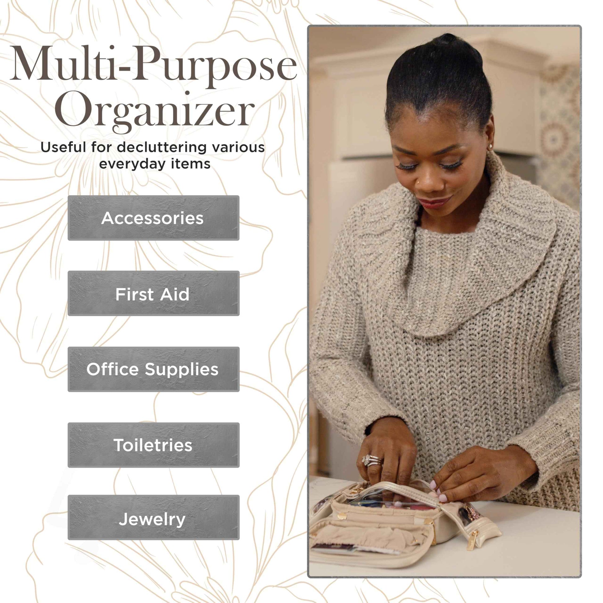 OFT 2024 LITTMINI Lighted Mirror Case - Small Makeup Bag with Detachable Mirror & Multiple Pouches for Organization - Vegan Leather, Mini Makeup Bag Ideal for Travel & Everyday Essentials (Latte)