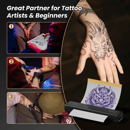 Phomemo Tattoo Stencil Printer for Beginners & Professional, Tattoo Printer Machine with 10 Pcs Transfer Paper, Wireless Tattoo Machine Kit for Temporary Tattoo