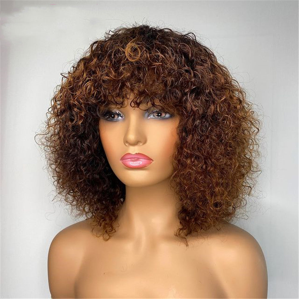 Ladies Short Curly Wigs with Long Hair - African Style Synthetic Wig