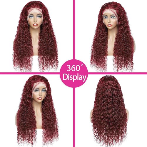 ULRICA Burgundy Wig Human Hair 30Inch Water Wave 99J Burgundy Lace Front Wigs Human Hair Wigs for Women 13x4 HD Lace Front Wigs Human Hair Pre Plucked Wine Red Wigs Burgundy Wig