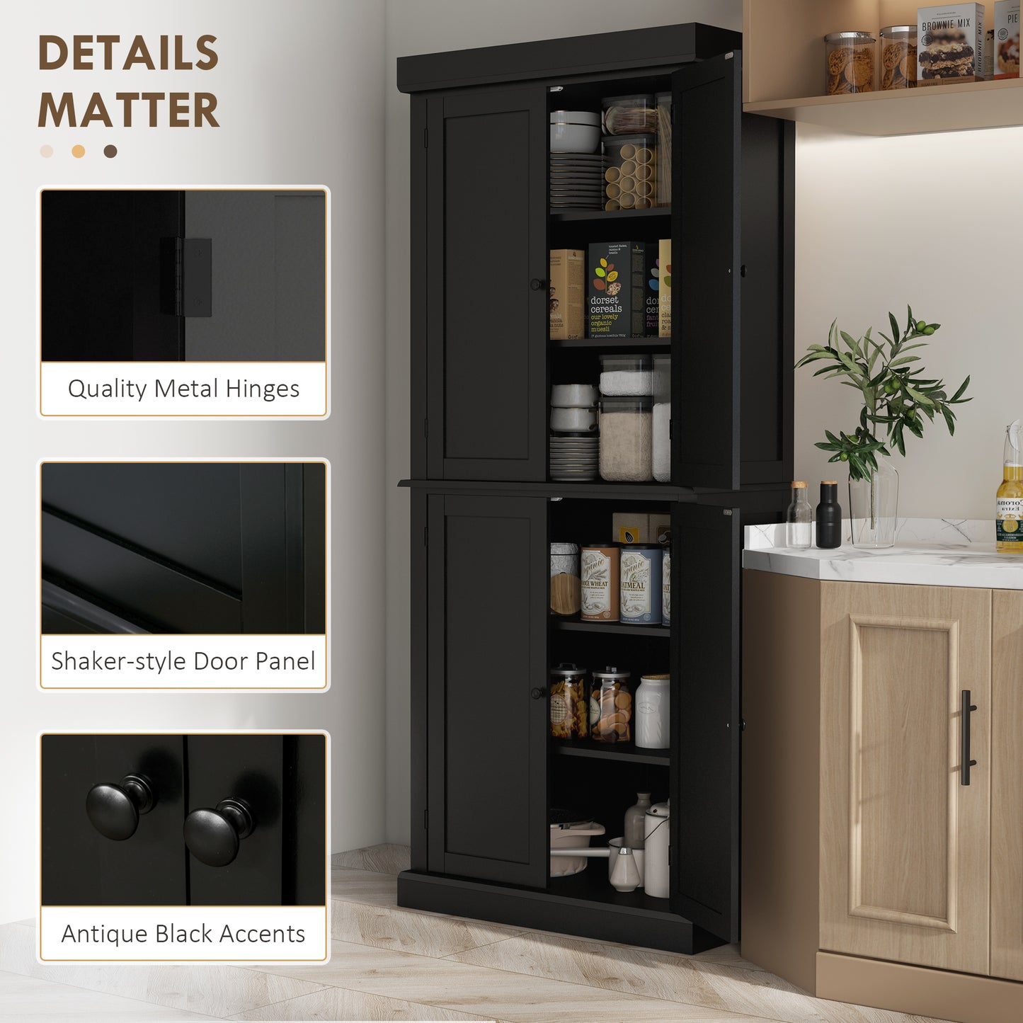 72" Freestanding Kitchen Pantry Storage Cabinet - Black