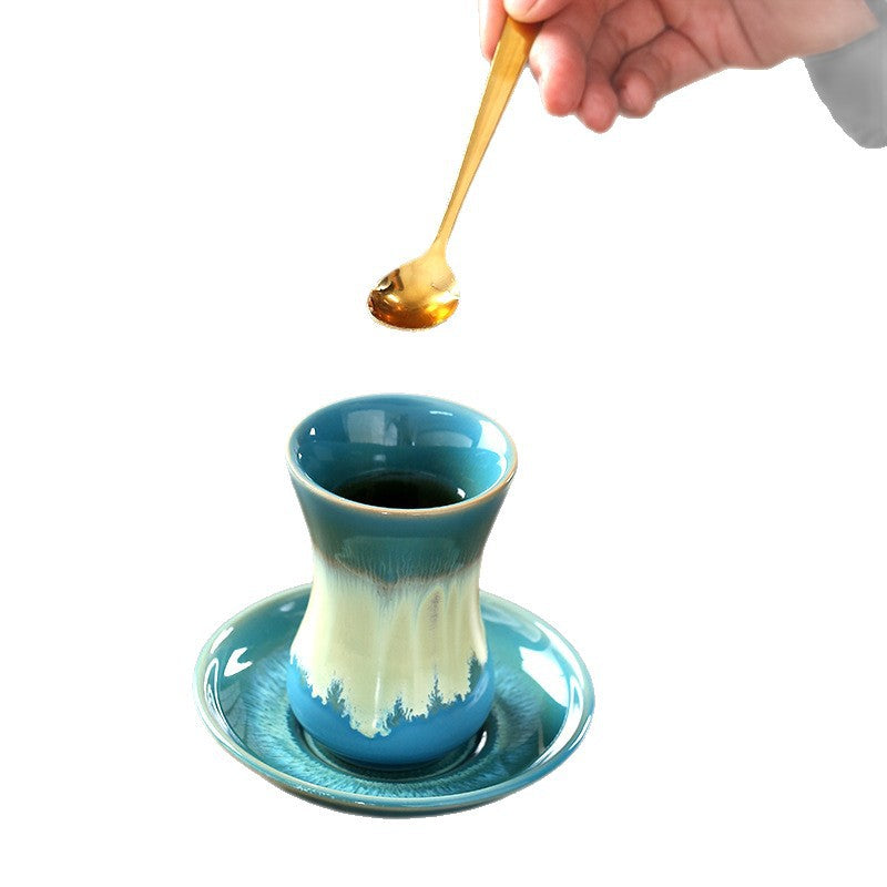 Chinese Ceramic Tapered Handled Tea Cup with Saucer - 125ml