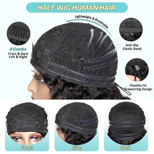 UMEGIRL Half Wig Human Hair Burmese Curly Wig for Women 250 Density 3 In 1 Seamless Flip Over Half Wigs Beginner Friendly Glueless Wigs Human Hair with Spiral End Natural Color 20 Inch