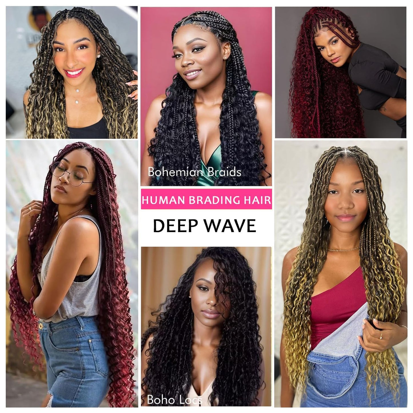 Human Braiding Hair 2 Bundles 100g 28Inch Deep Wave Bulk Human Hair for Braiding No Weft Curly Braiding Hair Bulk Curly Human Hair for Boho Braids 12A Brazilian Virgin Hair Extensions 99J