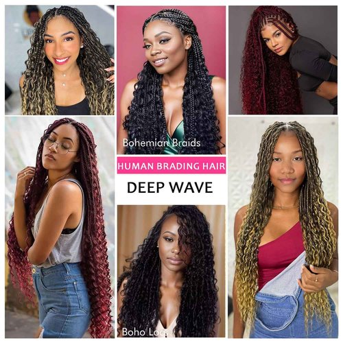 Human Braiding Hair 2 Bundles 100g 26Inch Water Deep Wave Bulk Human Hair for Braiding No Weft Braiding Hair Bulk Curly Human Hair for Boho Braids 12A Brazilian Virgin Hair Extensions Natural Color