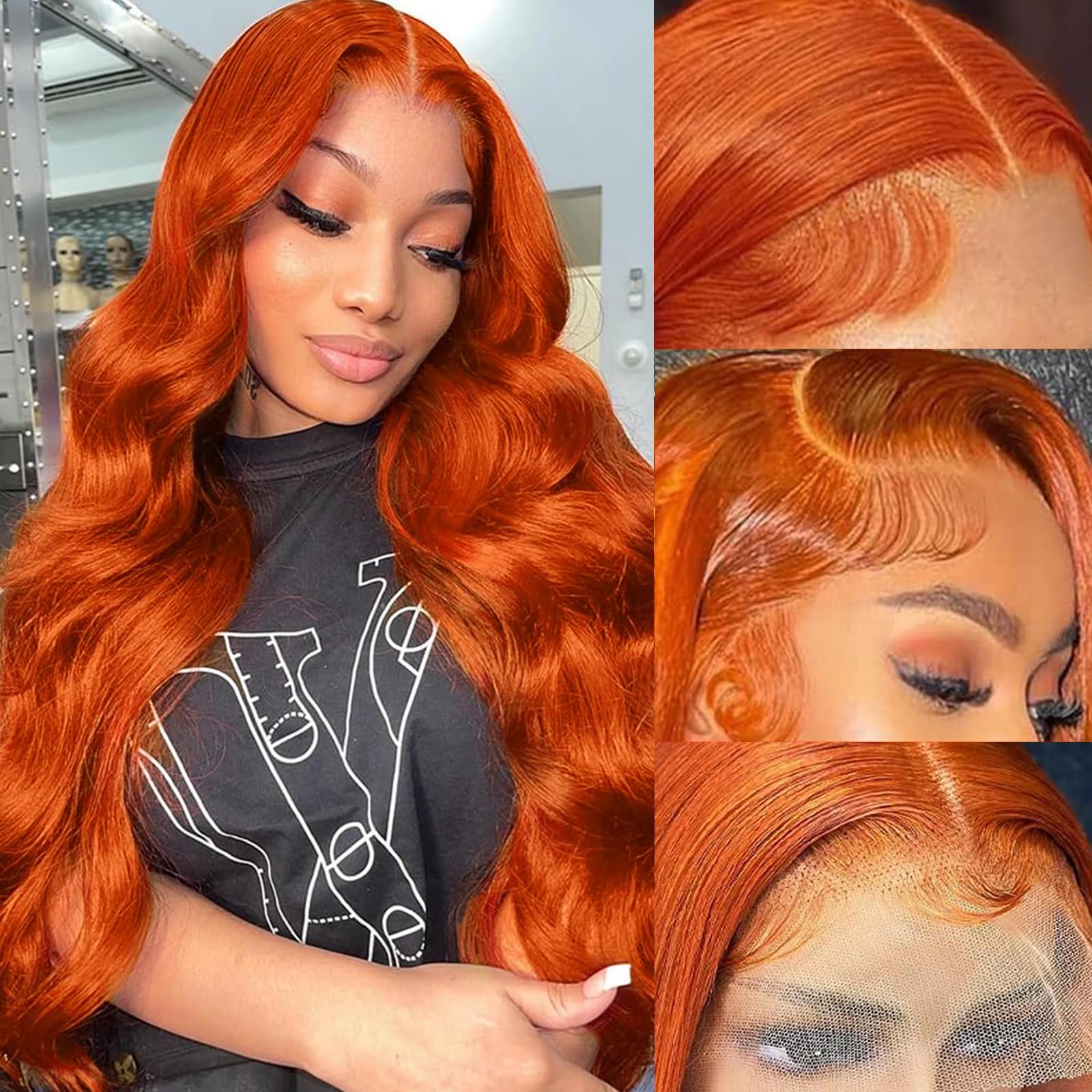 Ginger Lace Front Wigs Human Hair 13x4 HD Transparent Lace Frontal Ginger Orange Wig Human Hair Pre Plucked 180% Density Glueless Colored Lace Wig for Black Women 26 Inch