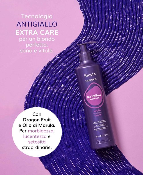 Fanola Wonder No Yellow Purple Hair Mask - Acidic pH Deep Conditioning Hair Mask for Blonde, Bleached & Grey Shades - Intense Violet Pigment Neutralizes Brassy Tones (33.8 Ounce)