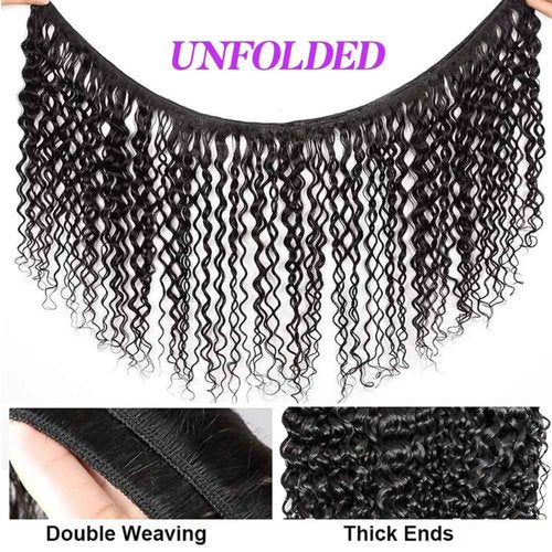 Human Hair Bundles Water Wave Bundles Human Hair With Frontal Closure (18 20 22 +16，Free Part) 12A Curly 3 Bundle With 13x4 HD Lace Frontal With Baby Hair 1B# Curly Wave Human Hair Extensions