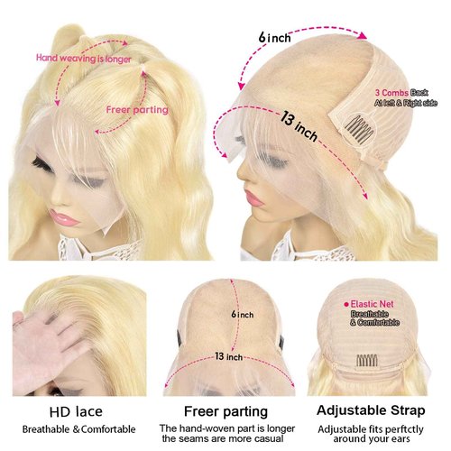 Alielaine 613 13x6 Lace Front Wig Human Hair Transparent Lace Body Wave Blonde Lace Front Wigs Human Hair 613 HD Lace Frontal Wig 200% Density Blonde Wig (22 Inch, 613 13x6 Body Wave Wigs)