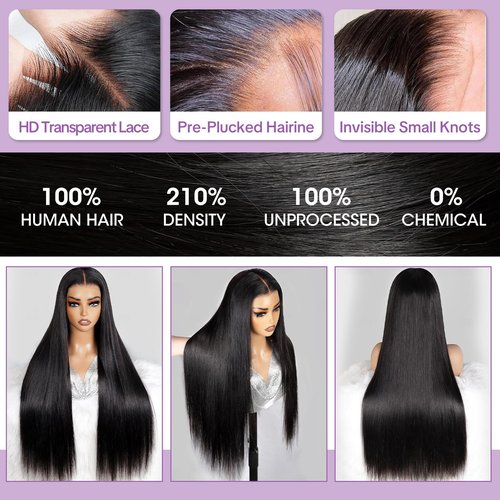 Minqisheng 18 Inch Straight Lace Front Wigs Human Hair 210% Density Frontal Wigs Human Hair Wigs for Women 13x6 HD Lace Front Wigs Human Hair Pre Plucked with Baby