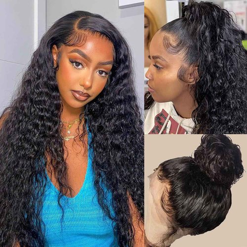 PXTPXT 360 Lace Front Wigs Human Hair Pre Plucked Deep Wave Lace Front Wigs Human Hair Wigs for Black Women with Baby Hair Natural Hairline Deep Culy 360 Full Lace Wigs 22 Inch