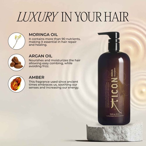 I.C.O.N. India Shampoo, Moisturizing & Revitalizing Natural Shampoo for All Hair Types, Enhances Volume, Adds Softness and Shine, Professional Salon Quality Product, 33.8 oz