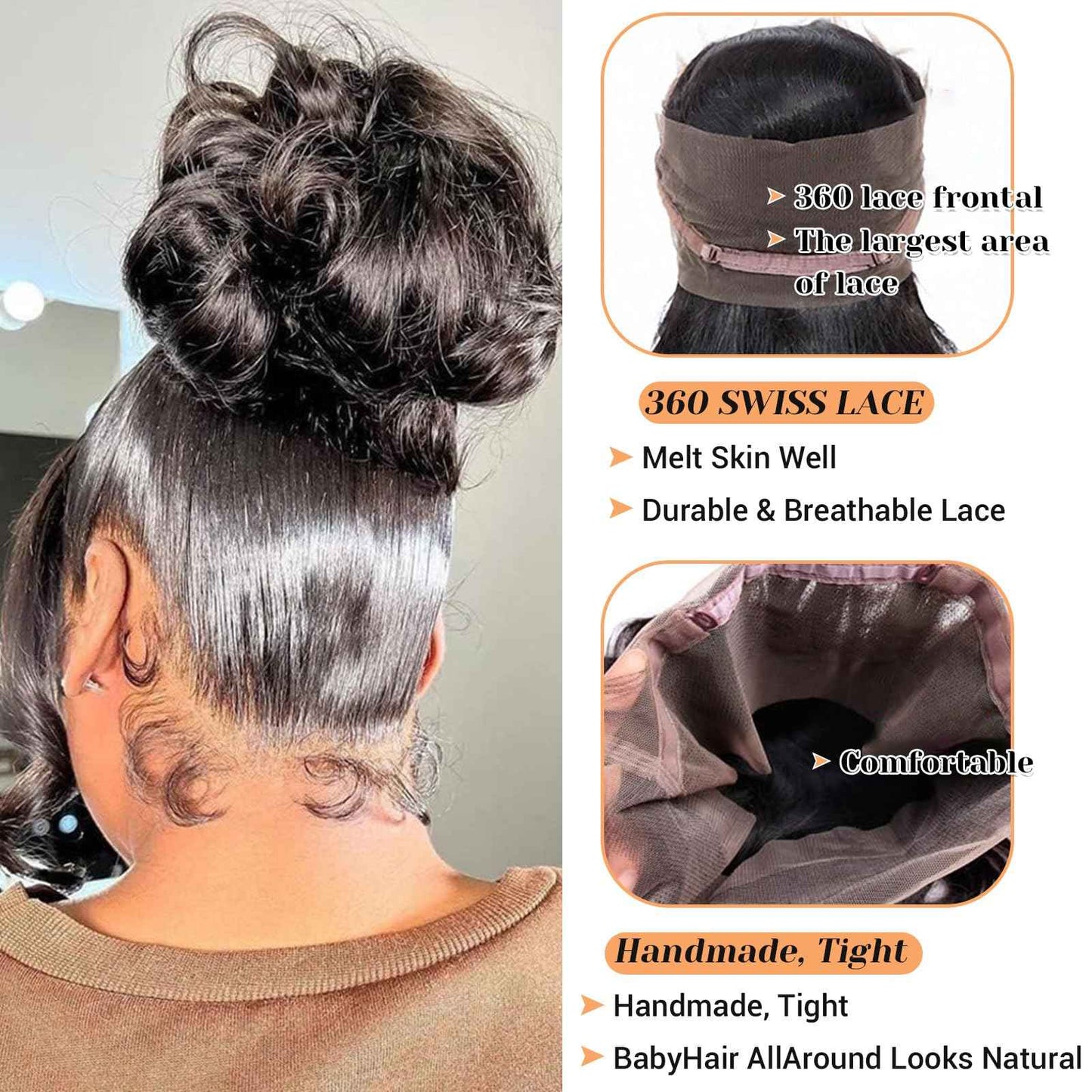 360 Lace Frontal Closure 22 Inch Body Wave Ear To Ear Frontal HD Lace 100% Remy Human Hair 360 HD Transparent Lace 150% Density Natural Color