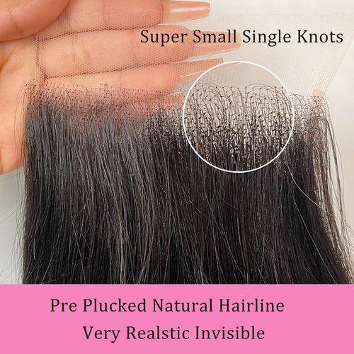 Upgrade Real Skinliked 5X5 HD Closure Human Hair Straight Lace Closure 0.095 mm Ultra Thin Invisible HD Lace Closure Pre Plucked Natural Hairline With Baby Hair 100% Real Human Hair Black 14 Inch
