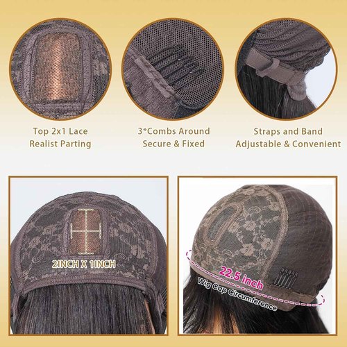 LOVFIR Straight Wig with Bangs Human Hair for Black Women Upgrade 2x1 HD Lace Glueless Wigs with Bangs Human Hair 150% Density Brazilian Virgin Hair 20 Inch