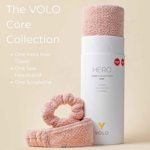 VOLO Cloud Pink Hair Towel, Spa Headband & Scrunchie Set | Ultra Soft, Super Absorbent, Quick Drying Nanoweave Fabric | Towel Hair Accessories | The Core Collection | Microfiber