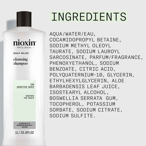 Nioxin Scalp Relief Cleansing Shampoo | For Sensitive Scalp | Made with Aloe Vera and Vitamin E | 33.8 Fl oz.