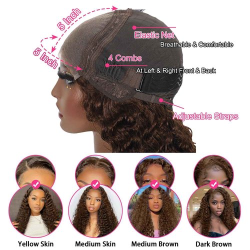 ONICE Wear And Go Glueless Wigs Human Hair Pre Plucked Pre Cut 5x5 HD Lace Closure Human Hair Wigs For Black Women Upgraded No Glue Deep Wave Lace Front Wigs Human Hair(Chocolate Brown,24Inch)