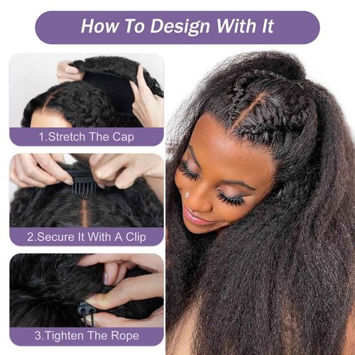 OQ Hair Kinky Straight Half Wig Human Hair Adjustable Drawstring 180% Density 3 In 1 Beginner Friendly Glueless Wear and Go Half Human Hair Wig for Women 18 Inch