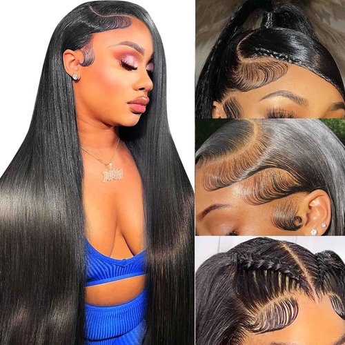 UKOWN 13X6 Lace Front Wigs Human Hair Pre Plucked Straight Lace Front Wigs Human Hair 200 Density HD Transparent Lace Front Wigs 24 Inch