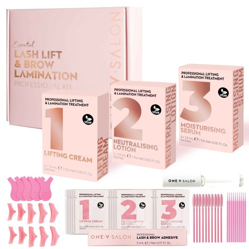 One V Salon Essential Lash Lift & Brow Lamination Professional Kit – Instant Lift for Lashes & Brows – Vegan, Long-Lasting, Lash and Brow Lift Kit with Sachets, Tools (Multicolor-3)