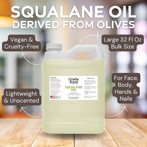 Squalane Oil Bulk- 32 oz 100% Pure & Natural Plant Derived Facial Oil - Cold Pressed and Unrefined Premium Grade Multipurpose Moisturizing Oil For Skin and Hair