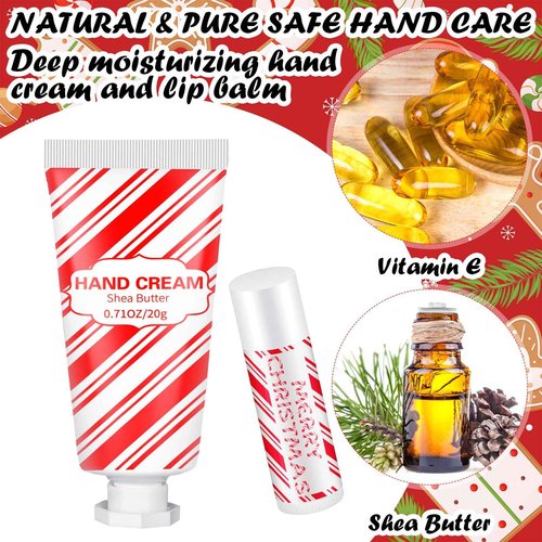 Heigble 144 Pcs Christmas Candy Cane Lip Balm Hand Cream Set Party Favors Including 36 Lip Balm 36 Moisturizing Hand Cream 36 Bags 36 Cards and Ropes for Xmas Accessories Gifts