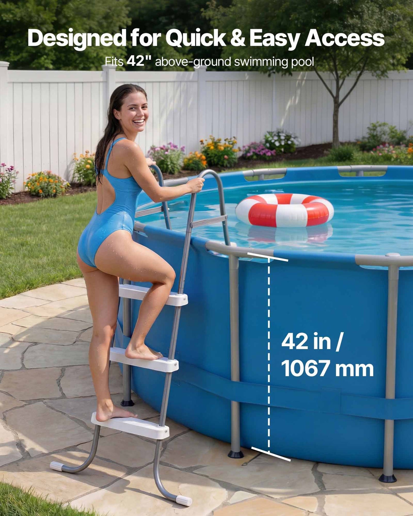 Black 3-Step Pool Ladder for Above Ground Pools - Rust-Resistant Steel, 300 lbs Capacity