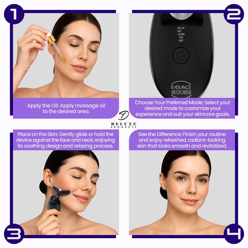 Radiance Restorer - Complete Wrinkle, Massage & Aromatherapy System - 7-Color LED Light Therapy, 3 Massage Functions, *Plus Heat!* - *Choice of Aromatherpay Massage Oil* - *Web App!* (Chamomile)