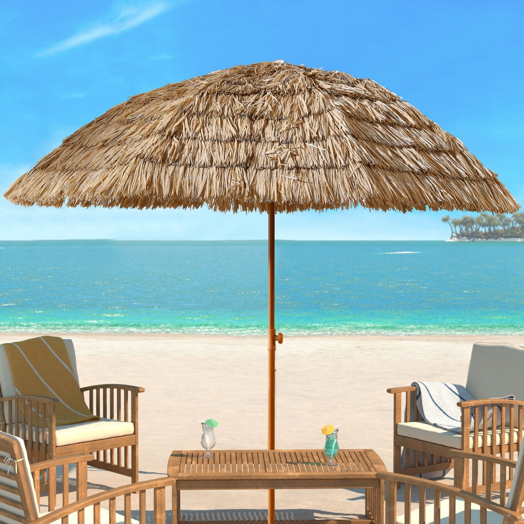 8' Thatch Patio Tiki Umbrella - Brown Hawaiian Beach Shade