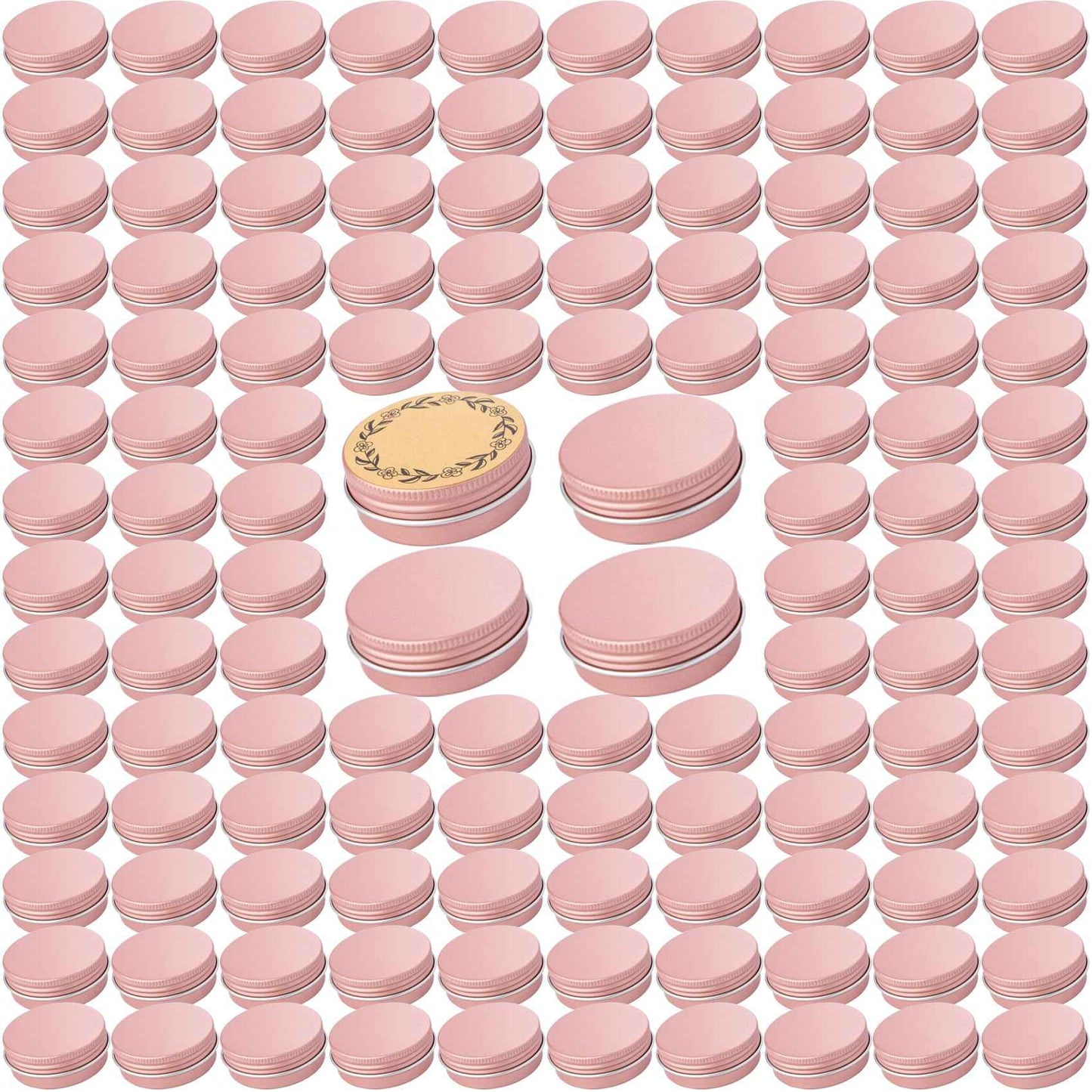 270pcs 1 oz / 30ml Bulk Packaging Screw Top Aluminum Tin Jar with Screw Lid and Blank Labels (Rose Gold)