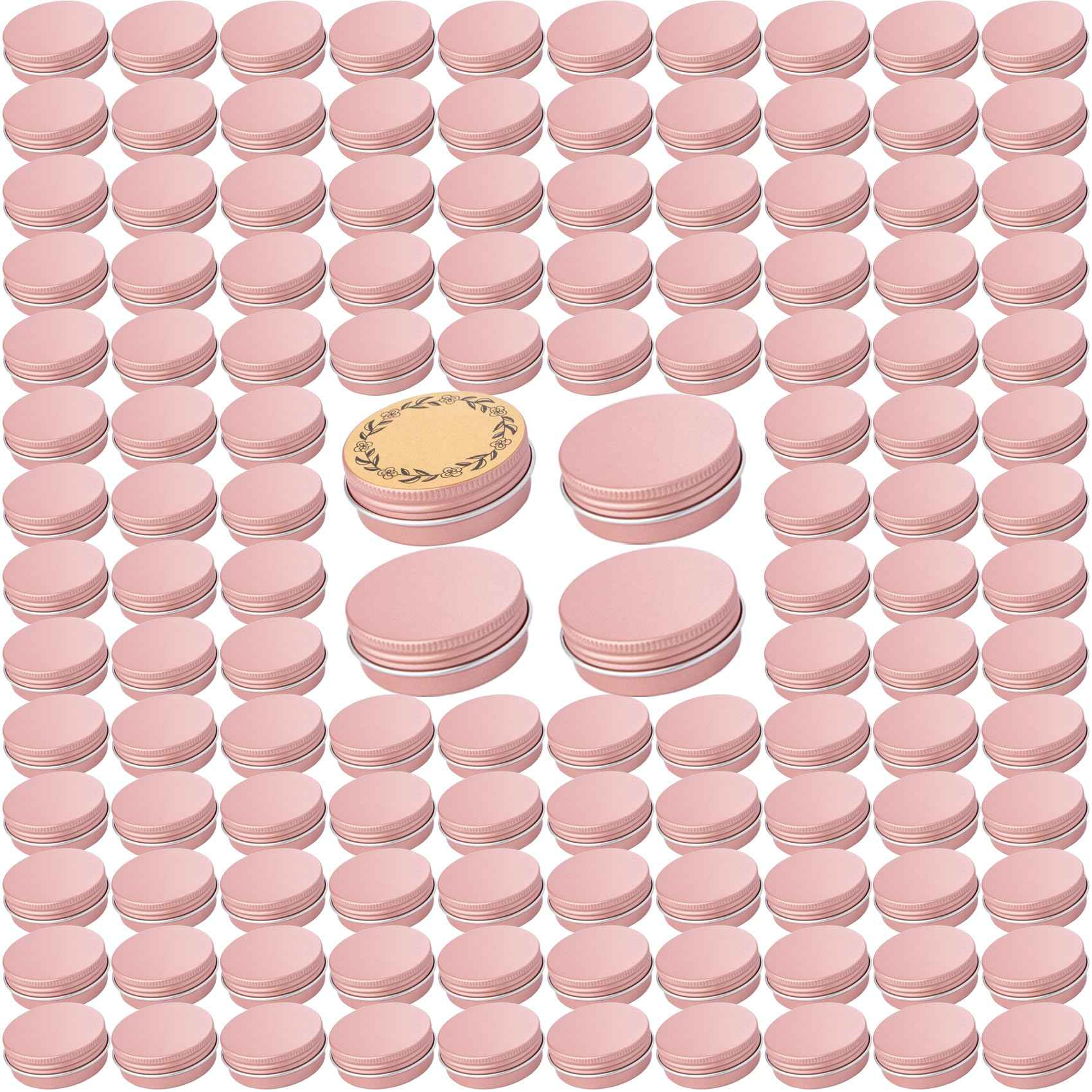 270pcs 1 oz / 30ml Bulk Packaging Screw Top Aluminum Tin Jar with Screw Lid and Blank Labels (Rose Gold)