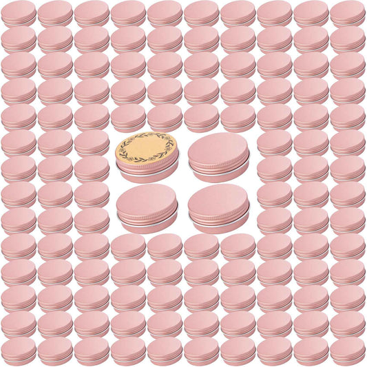 270pcs 1 oz / 30ml Bulk Packaging Screw Top Aluminum Tin Jar with Screw Lid and Blank Labels (Rose Gold)
